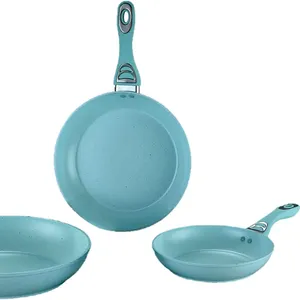 3PCS Marble Fry Pan Non Stick Cookware Set Jade Color