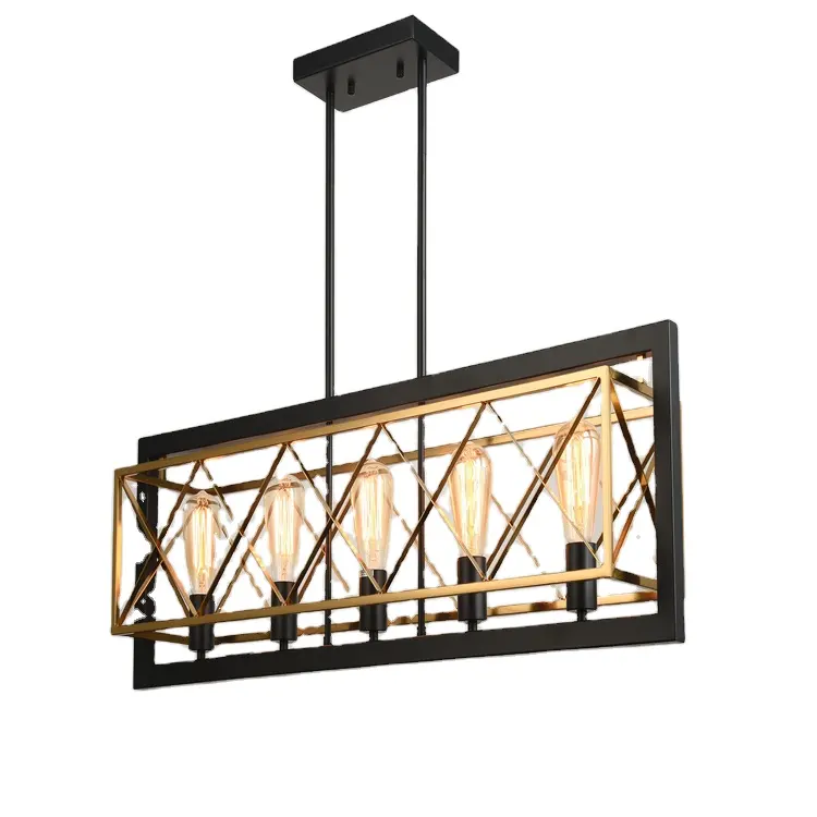 Hot Sale Modern Vintage Black Wood Dining Bar Decoration Industrial Hanging Light Pendant Light Metal Chandeliers