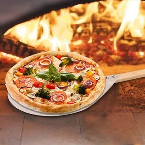 Fabriek Groothandel Aluminium Pizza Schop Ronde Afneembare Pizza Peel Geperforeerde Met Houten Handvat