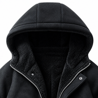 Manteau unisexe en polyester 100% de style parka, résistant, décontracté, d'hiver, en daim texturé, doublé de fourrure sherpa, avec fermeture éclair, chauffant, coupe-vent, à capuche