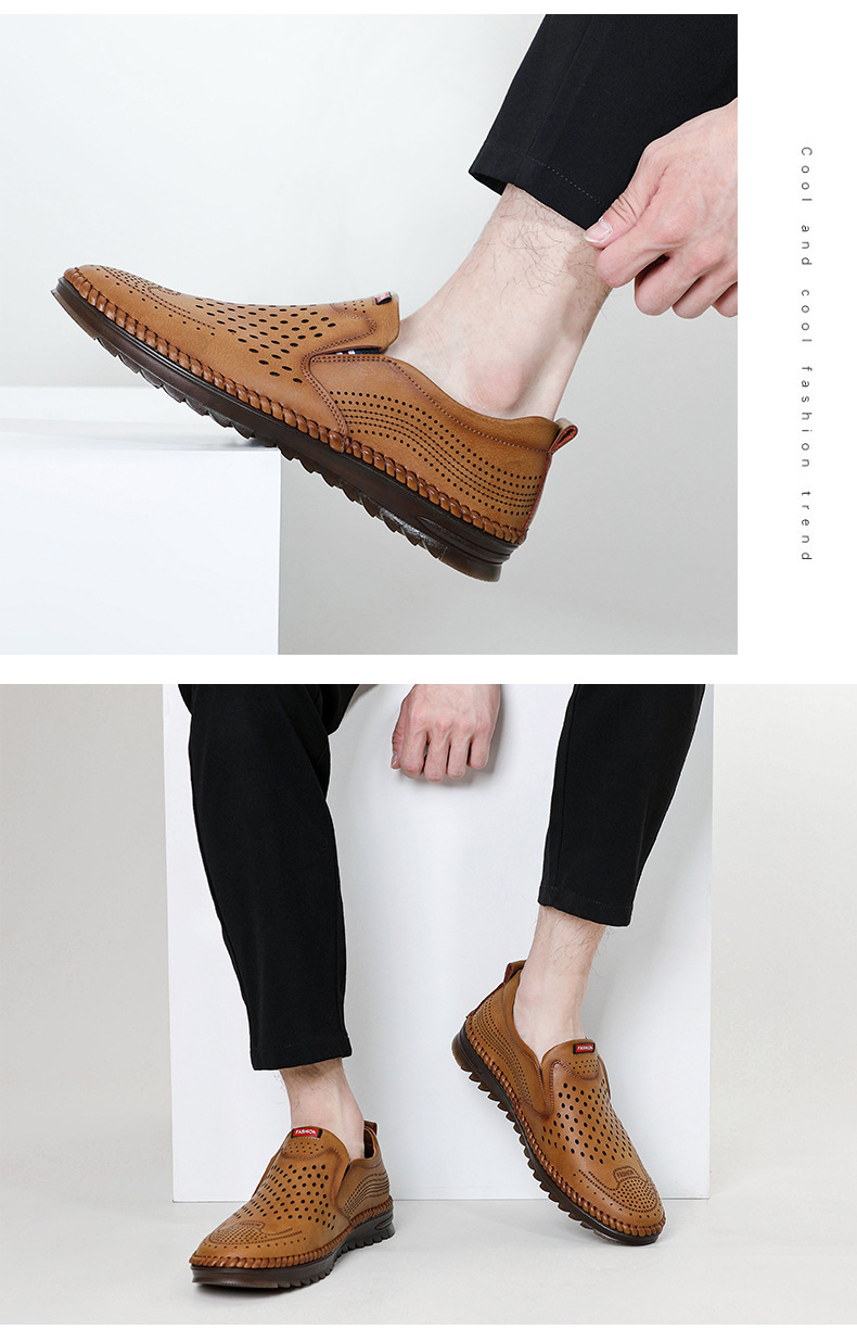 Men Fashion Footwear Summer White Leather Hollowed Men Casual Shoes