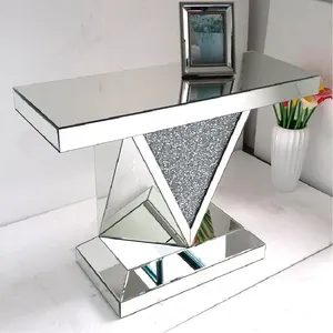 Mesa de consola de estilo diamante triturado brillante hecha en fábrica, muebles de espejo para sala de estar