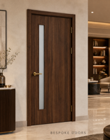 Porte intérieure sur mesure, finition noyer, grain de bois, verre dépoli, poignée dorée, OEM ODM, taille personnalisée, finition personnalisée