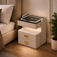 Table de chevet intelligente de luxe moderne avec verrouillage par empreinte digitale, table de nuit grise avec chargeur sans fil LED, assemblée, 3 tiroirs