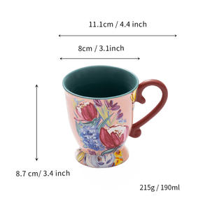 Mug en céramique à motif floral 190 ml, design tulipe, pour le petit-déjeuner, le café, le thé, vaisselle - Product Image 1
