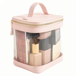 Custom Logo Transparent <b>PVC</b> Makeup Bag PU <b>Top</b> Handle Cosmetic Organizer - Product Image 1