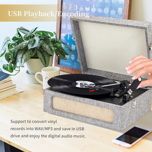 Tourne-disque portable OEM avec finition en tissu, 3 vitesses, Bluetooth et enregistrement USB en option - Product Image 4