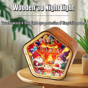 Veilleuse créative en bois 3D stéréoscopique cadeau créatif fête de la mi-automne fête du printemps atmosphère ornement de chevet - Product Image 2