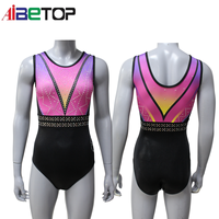 Justaucorps de gymnastique sans manches rose compétition justaucorps de gymnastique sans manches filles vêtements de danse d'entraînement