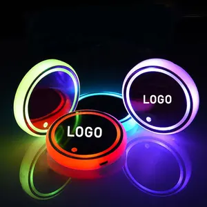 1PCS LED 7 Colors Changing Intelligent sensing Car Coasters USB Charging Atmosphere Lamp Mat Cup Pads With Car Badge