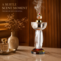 Brûleur d'encens artisanal en cristal K9 facetté arc-en-ciel, écologique, colonne à bulles, accent doré, support d'aromathérapie zen, méditation