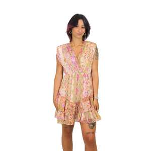Zahjr Vestido de mujer natural sin mangas con cuello en V y dobladillo con volantes, minivestido informal de verano - Product Image 3
