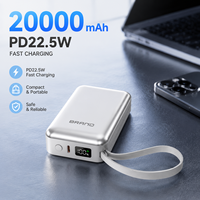 Batterie externe 20000 mAh avec affichage LED et charge rapide USB-C PD 22,5 W, câbles de données inclus, pour téléphone