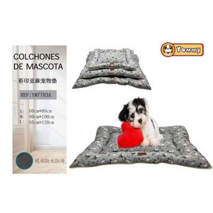Set di Tre Pezzi di Cuscini per Cani in Lino Stampato con Fondo Grigio, Letto per Gatti, Eleganti Cucce per Animali - Product Image 1