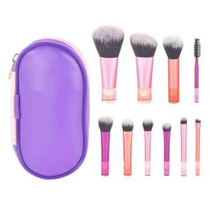 Hexue - Juego de 10 Brochas de Maquillaje de Fibra Sintética, Mini Brochas de Belleza para Viaje, para Rostro y Ojos, con Bolsa y Logotipo Personalizado - Product Image 1