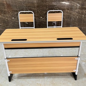 School <b>Desk</b> And Chair Set Two Person Seat <b>Solid</b> <b>Wood</b> Modern Minimalist Style For School Use - Product Image 1