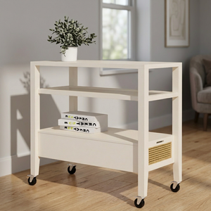 Chariot de rangement moderne en bois avec roulettes et tiroir pour le salon - Product Image 2