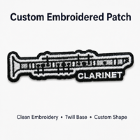 Patch brodé personnalisé avec logo Clarinette, fabrication de badges pour instruments à vent, pour uniformes d'orchestre, vêtements et sacs musicaux