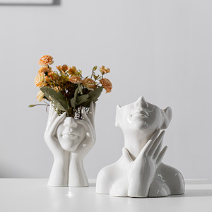 Ornamento di arte del corpo bianco <span class=keywords><strong>con</strong></span> supporto del viso <span class=keywords><strong>vaso</strong></span> in ceramica creativo per la decorazione della casa - Product Image 5