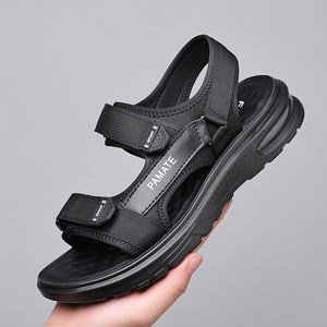 Sandales à brides croisées pour hommes Pamate, noires, avec bande élastique, respirantes, chaussures de sport décontractées d'été pour l'extérieur - Product Image 1