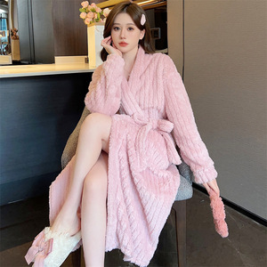 SAMWESTART épaissi en peluche pyjamas femmes hiver mode Senior chaud à manches longues Robe <span class=keywords><strong>chemise</strong></span> <span class=keywords><strong>de</strong></span> <span class=keywords><strong>nuit</strong></span> femmes maison vêtements - Product Image 3
