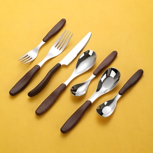 Wood Pattern Handle <strong>Cutlery</strong> 304 Stainless Steel Light Luxury Dinner Knife Spoon Fork Restaurant <strong>Children</strong> Flatware - Product Image 1