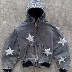 Custom logo Manufacturer Digital Printed 420GSM <b>Comfy</b> <b>Hoodie</b> Vintage Acid Washed <b>Hoodie</b> Powder Puff Sleeve for Men Zip up <b>Hoodie</b> - Product Image 4