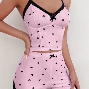 New cross-border European and American style plus size <b>suspender</b> shorts <b>set</b>, sexy heart-patterned women's home sleepwear, - Product Image 3