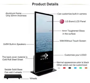 Ultra Dunne 50 55 65 Inch Indoor Stand Led Lcd Android Reclame Digitale Bewegwijzering Touch Screen Candy Display Board Media Kiosk