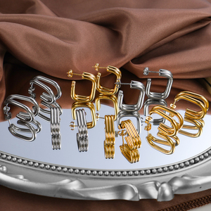 Pendientes de Aro Redondos de Acero Inoxidable, Chapados en Oro de 18K y Plata, Impermeables, Multicapa, en Forma de C, para Mujer, Regalo de Joyería - Product Image 3