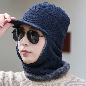 Knitted Hat Scarf Neck Warmer Set 3 Piece Fleece Lined Warm Winter Outdoor Cycling Protection Adult Unisex Black Gray Red Brown - Product Image 3