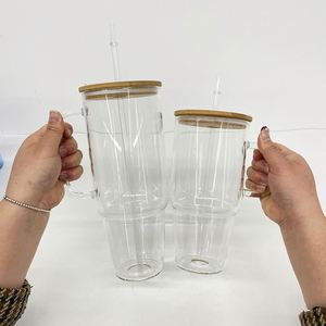Gobelet de voyage isotherme en verre borosilicate double paroi, transparent givré, style américain, avec logo personnalisé, 32oz/40oz, pour sublimation, avec bâtonnets en bambou - Product Image 4