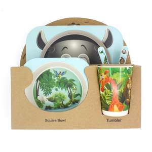 Ensemble d'assiettes et tasses pour enfants, assiettes et tasses en bambou biologique, de qualité alimentaire, supérieure, respectueux de l'environnement, 5 pièces - Product Image 2