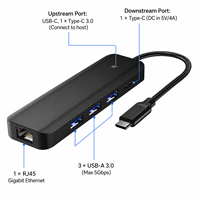 Hub USB C 5 en 1 HBC048, Tipo C a Gigabit Ethernet RJ45 y 3 Puertos USB 3.0, Adaptador de Carga PD de 20W para Laptop