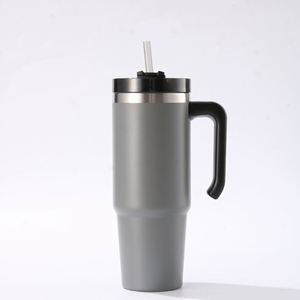 Mug de voyage isotherme sous vide avec poignée, couvercle et paille, base antidérapante, pour café chaud ou froid, 20oz 30oz - Product Image 1