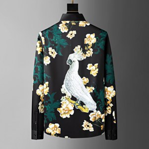 Camisa de Manga Larga para Hombre, Elegante Estampado Floral de Cockatoo, Diseño Artístico Vintage, Sin Plancha, Antiarrugas, Transpirable, ODM, Primavera - Product Image 2