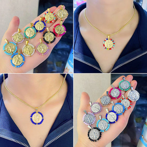 Colgantes de Perlas con la Virgen María |   Colgante Católico de Acero Inoxidable Chapado en Oro PVD de 18K con Cuentas de Colores para Fabricación de Joyería DIY - Product Image 5