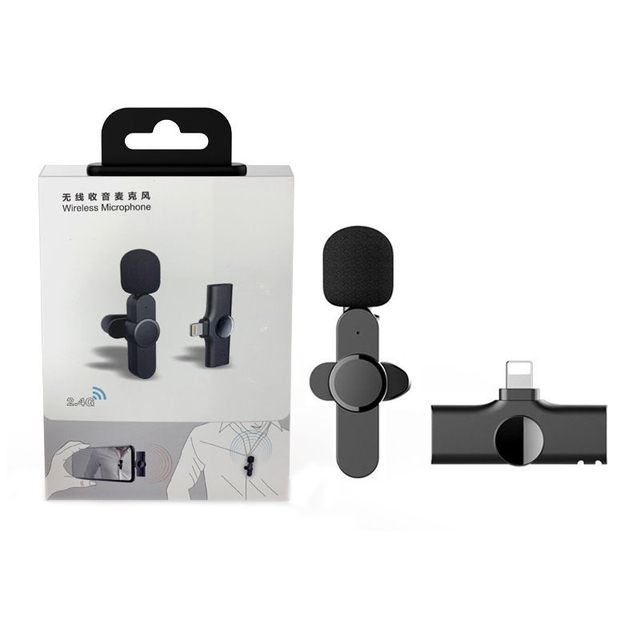 Wireless Microphone 2.4GHz Rechargeable Mini Lavalier Wireless Mic for Smart Phone