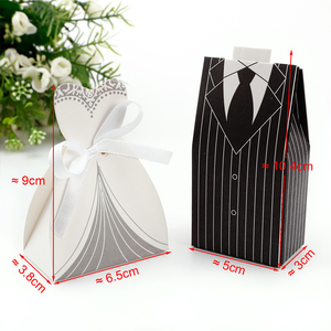 Bride Groom Suits Pattern Luxury Printing Paper Bag <strong>Wedding</strong> <strong>Favour</strong> Packaging Paper Chocolate Candy Box With Ribbon Bow - Product Image 4