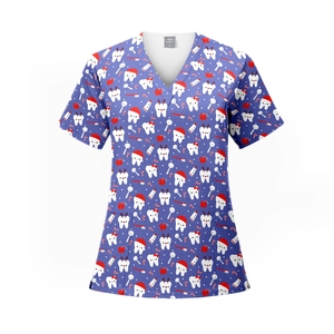 Haut de blouse d'infirmière en polyester de haute qualité, motifs imprimés tendance, uniforme médical pour femmes, tenue d'hôpital - Product Image 4