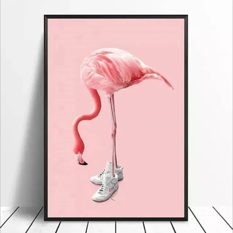Custom Flamingo In Sneaker Creative Nordic Canvas Painting