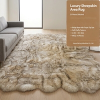 Tapis de luxe bicolore en peau de mouton naturelle, couverture en agneau véritable teint à la pointe pour la décoration intérieure du salon