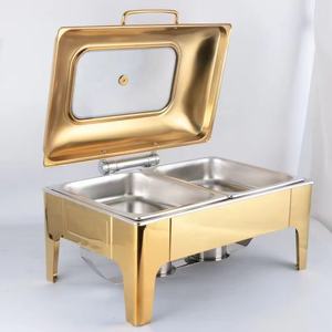 Luxury Wedding Party Stainless Steel Chafing Dish Rectangle Gold <strong>Food</strong> <strong>Buffet</strong> Display <strong>Warmer</strong> Set Alcohol 9L 24-hour - Product Image 3