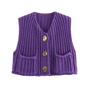 Gilet da donna senza maniche in maglia <span class=keywords><strong>a</strong></span> molla personalizzata con tasche vuote intrecciate e <span class=keywords><strong>Cardigan</strong></span> con bottoni rossi - Product Image 4