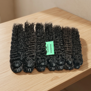 Machine Double Weft Indian Hair Cuticle Aligned Virgin Natural Wave Loose Deep Wave Kinky Curly Human Hair Extensions - Product Image 1