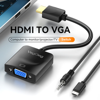 Adaptador VegGieg HDMI a VGA 1080P HD con Salida de Audio, Cable de Audio y Cable de Alimentación, Plug and Play para Laptop, Monitor y Proyector