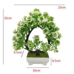 Decorazione da Tavolo per Casa, Piccolo Bonsai in Plastica a Forma di Foglia, Rosa in Vaso, Pianta Verde Artificiale per Interni, Decorazione per San Valentino - Product Image 2