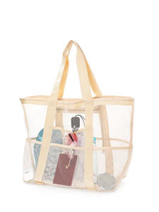 おしゃれ ポータブル ポリエステル メッシュ ビーチバッグ レディース 大容量 防水 防砂 折りたたみ トート ミニポケット付き プール用 - Product Image 2