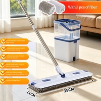 Nouvel arrivage : Ensemble serpillière plate avec seau de lavage mains libres à essorage intégré, pour séparation eau propre/eau sale, en microfibre, pour nettoyage de sols humides et secs
