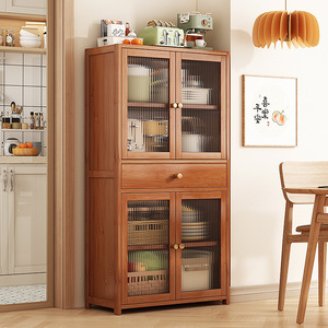 Mobiletto da <span class=keywords><strong>Cucina</strong></span> in Legno con Ante in Vetro, Scaffale Espositivo a Più Livelli per Sala da Pranzo, Soggiorno, Arredamento e Organizzazione Domestica - Product Image 6